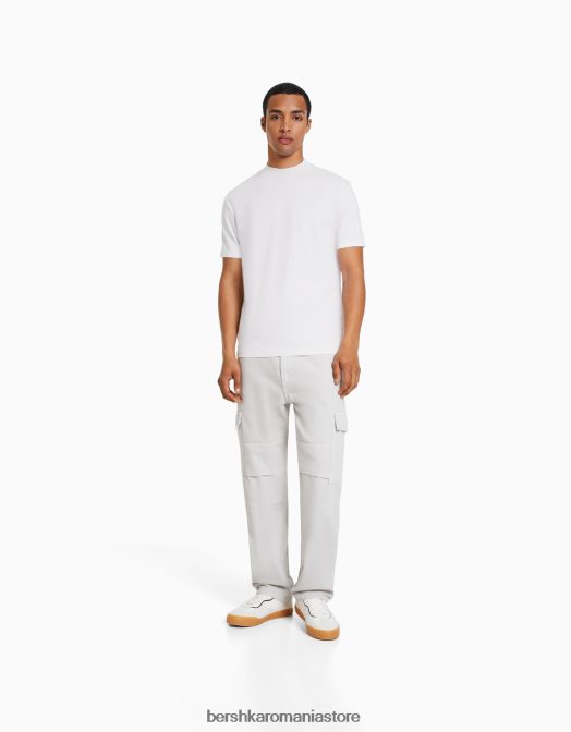 Bershka bărbați tricou cu maneca scurta cu gat inalt alb Z86D2740 îmbrăcăminte