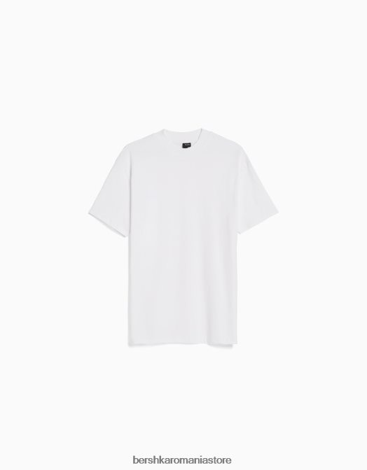 Bershka bărbați tricou cu maneca scurta cu gat inalt alb Z86D2740 îmbrăcăminte