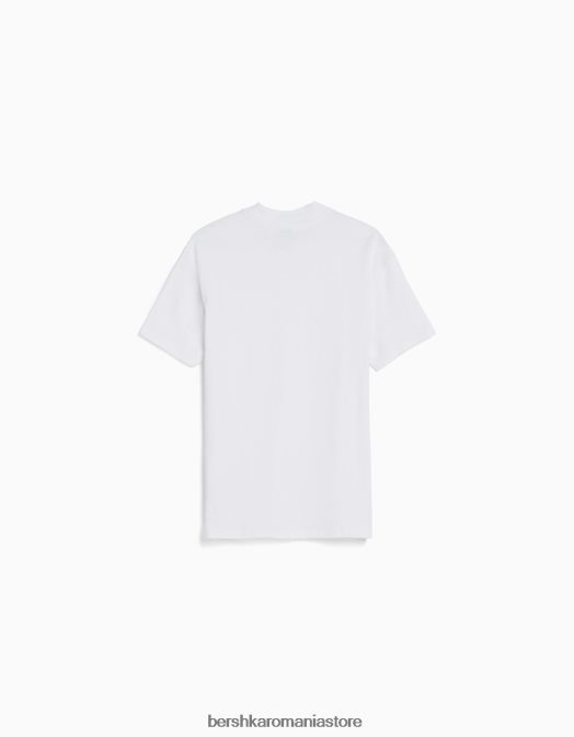 Bershka bărbați tricou cu maneca scurta cu gat inalt alb Z86D2740 îmbrăcăminte