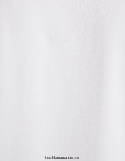 Bershka bărbați tricou cu maneca scurta cu gat inalt alb Z86D2740 îmbrăcăminte