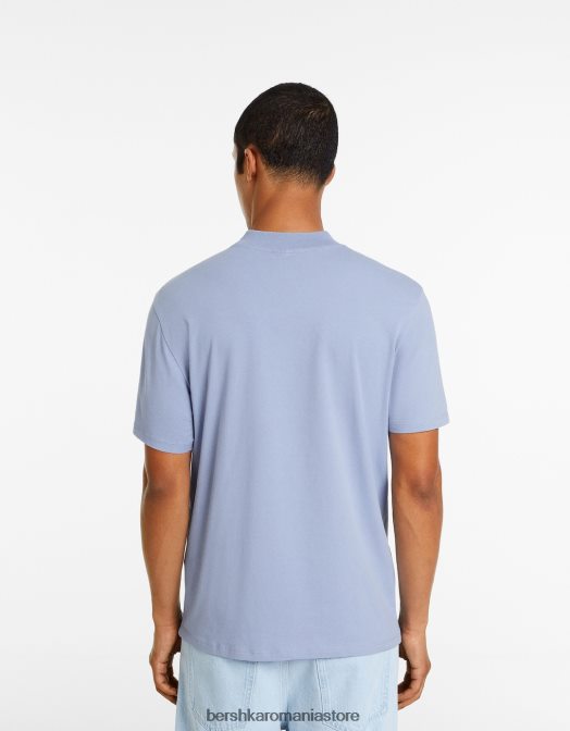 Bershka bărbați tricou cu maneca scurta cu gat inalt albastru Z86D2742 îmbrăcăminte