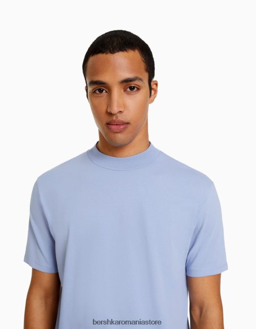 Bershka bărbați tricou cu maneca scurta cu gat inalt albastru Z86D2742 îmbrăcăminte