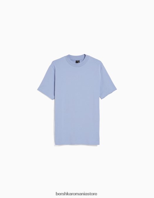 Bershka bărbați tricou cu maneca scurta cu gat inalt albastru Z86D2742 îmbrăcăminte