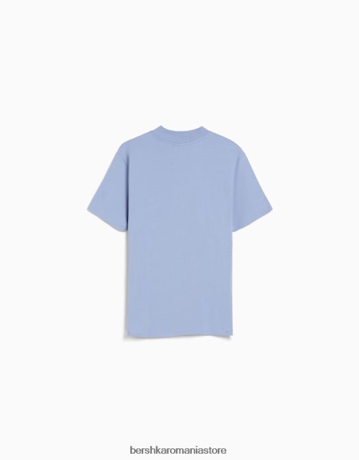 Bershka bărbați tricou cu maneca scurta cu gat inalt albastru Z86D2742 îmbrăcăminte