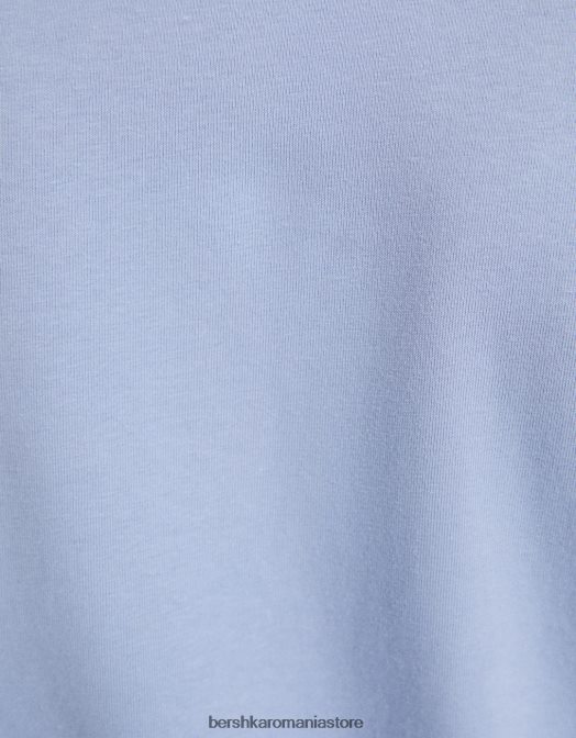 Bershka bărbați tricou cu maneca scurta cu gat inalt albastru Z86D2742 îmbrăcăminte