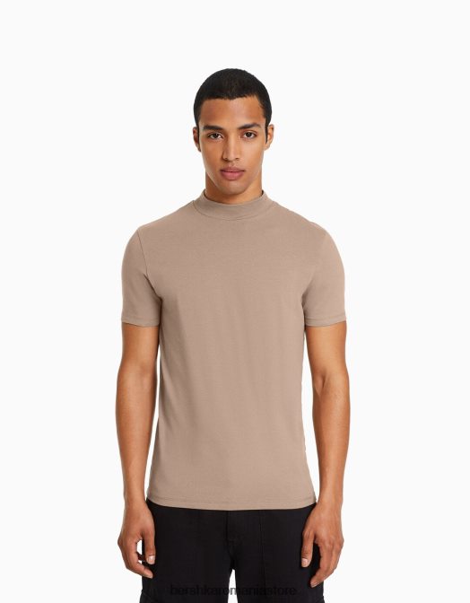 Bershka bărbați tricou cu maneca scurta cu gat inalt maro Z86D2744 îmbrăcăminte