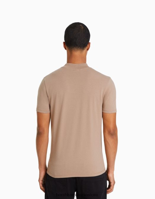 Bershka bărbați tricou cu maneca scurta cu gat inalt maro Z86D2744 îmbrăcăminte