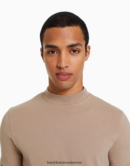 Bershka bărbați tricou cu maneca scurta cu gat inalt maro Z86D2744 îmbrăcăminte