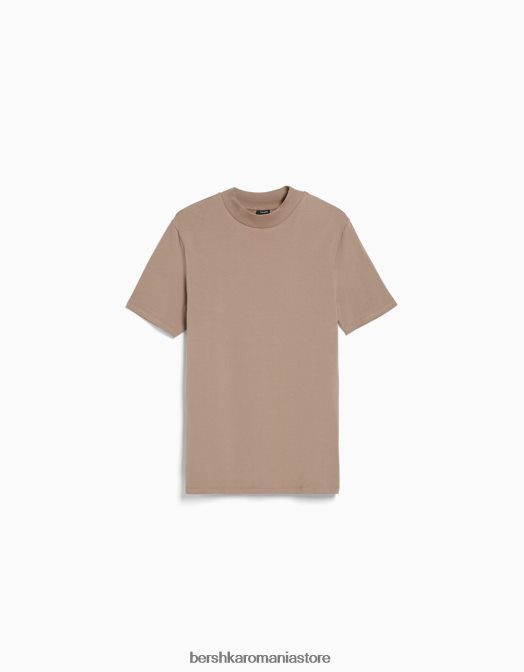 Bershka bărbați tricou cu maneca scurta cu gat inalt maro Z86D2744 îmbrăcăminte