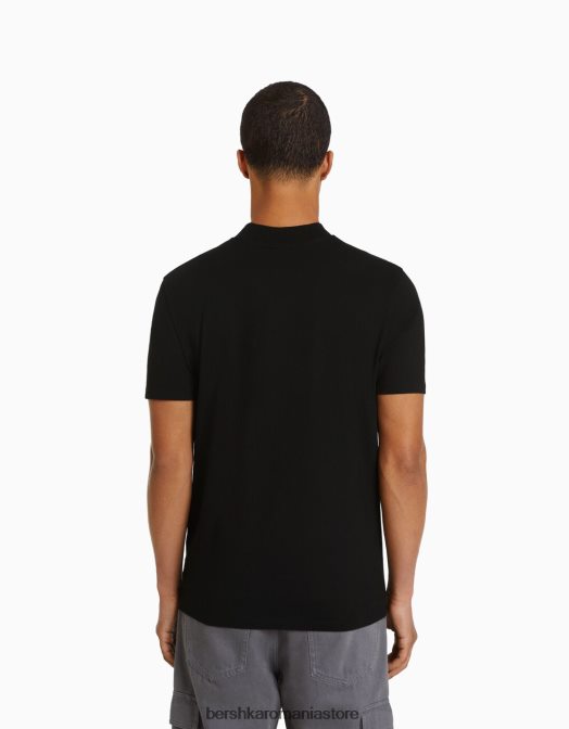 Bershka bărbați tricou cu maneca scurta cu gat inalt negru Z86D2739 îmbrăcăminte