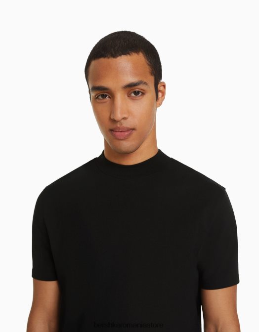 Bershka bărbați tricou cu maneca scurta cu gat inalt negru Z86D2739 îmbrăcăminte