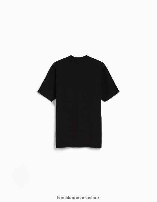 Bershka bărbați tricou cu maneca scurta cu gat inalt negru Z86D2739 îmbrăcăminte