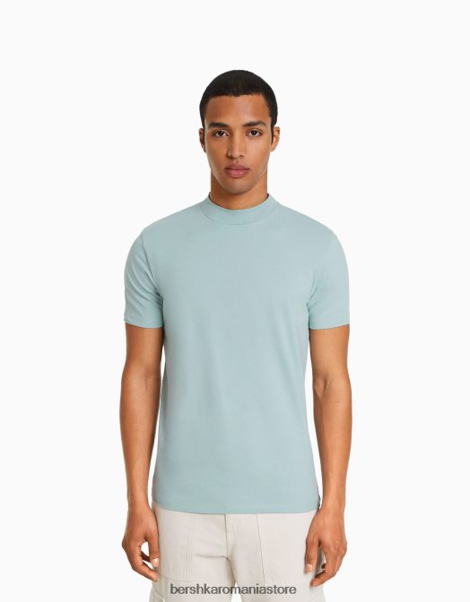 Bershka bărbați tricou cu maneca scurta cu gat inalt turcoaz Z86D2741 îmbrăcăminte