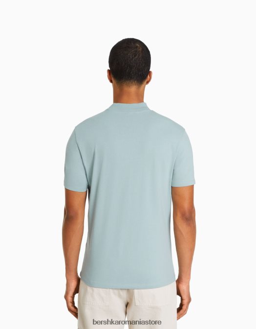 Bershka bărbați tricou cu maneca scurta cu gat inalt turcoaz Z86D2741 îmbrăcăminte