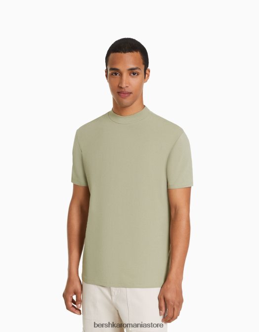 Bershka bărbați tricou cu maneca scurta cu gat inalt verde Z86D2743 îmbrăcăminte