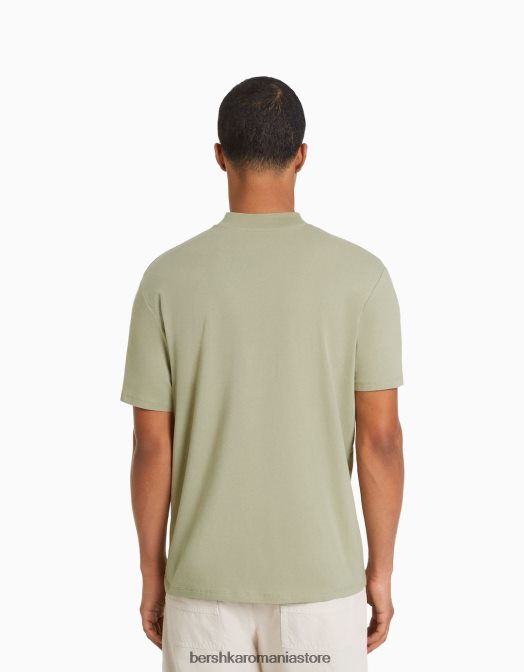 Bershka bărbați tricou cu maneca scurta cu gat inalt verde Z86D2743 îmbrăcăminte