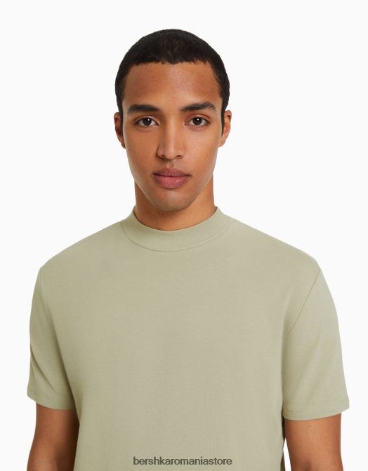 Bershka bărbați tricou cu maneca scurta cu gat inalt verde Z86D2743 îmbrăcăminte