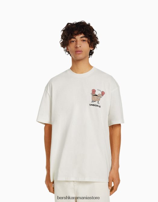 Bershka bărbați tricou cu maneca scurta cu imprimeu alb Z86D2677 îmbrăcăminte