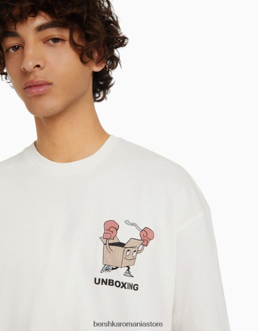 Bershka bărbați tricou cu maneca scurta cu imprimeu alb Z86D2677 îmbrăcăminte