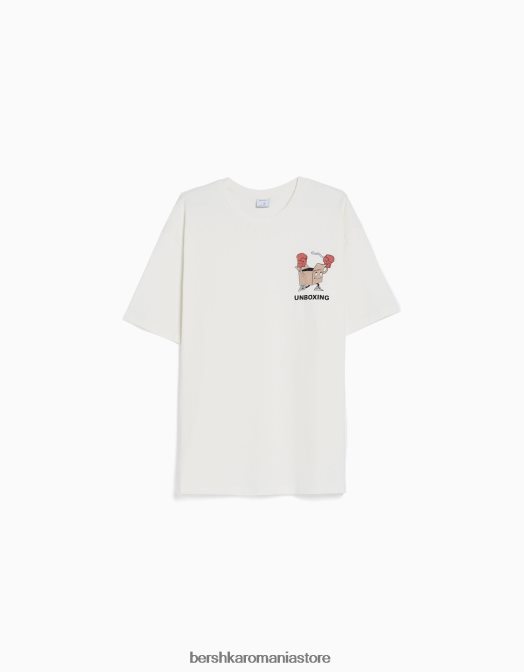 Bershka bărbați tricou cu maneca scurta cu imprimeu alb Z86D2677 îmbrăcăminte