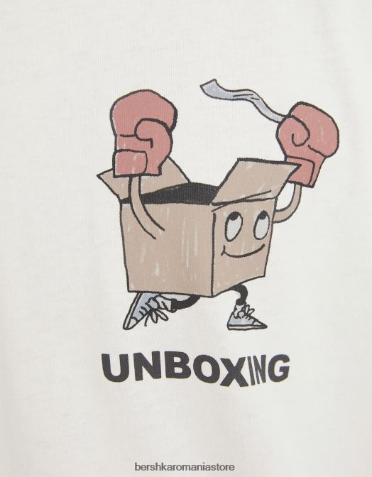 Bershka bărbați tricou cu maneca scurta cu imprimeu alb Z86D2677 îmbrăcăminte