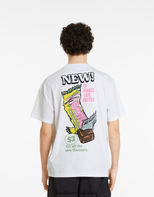 Bershka bărbați tricou cu maneca scurta cu imprimeu alb Z86D2757 îmbrăcăminte