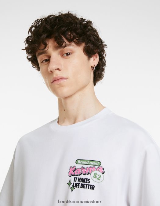 Bershka bărbați tricou cu maneca scurta cu imprimeu alb Z86D2757 îmbrăcăminte