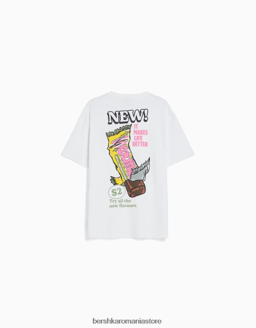 Bershka bărbați tricou cu maneca scurta cu imprimeu alb Z86D2757 îmbrăcăminte