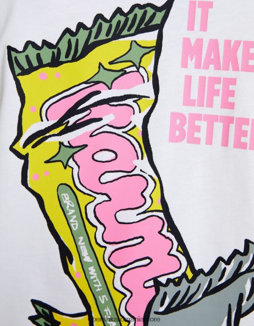 Bershka bărbați tricou cu maneca scurta cu imprimeu alb Z86D2757 îmbrăcăminte