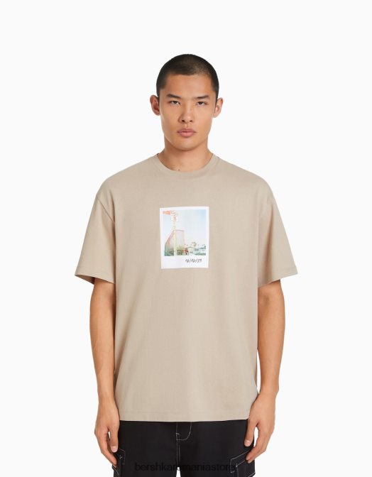 Bershka bărbați tricou cu maneca scurta cu imprimeu cămilă Z86D2605 îmbrăcăminte