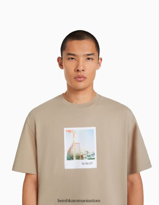 Bershka bărbați tricou cu maneca scurta cu imprimeu cămilă Z86D2605 îmbrăcăminte