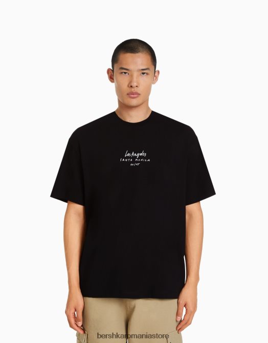 Bershka bărbați tricou cu maneca scurta cu imprimeu negru Z86D2606 îmbrăcăminte