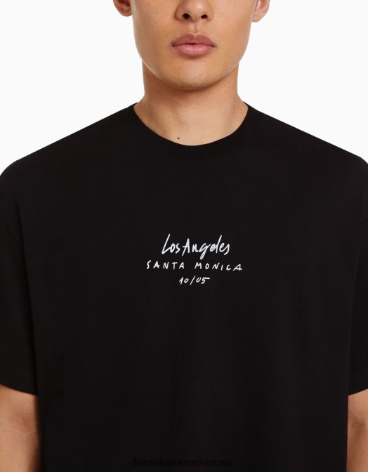 Bershka bărbați tricou cu maneca scurta cu imprimeu negru Z86D2606 îmbrăcăminte