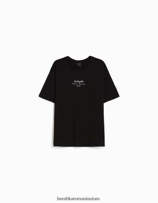 Bershka bărbați tricou cu maneca scurta cu imprimeu negru Z86D2606 îmbrăcăminte