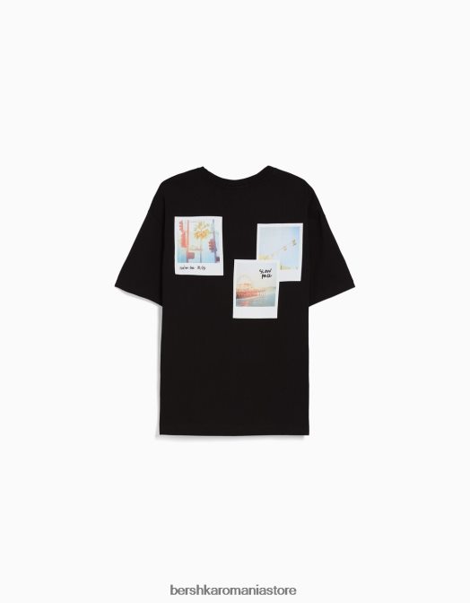 Bershka bărbați tricou cu maneca scurta cu imprimeu negru Z86D2606 îmbrăcăminte