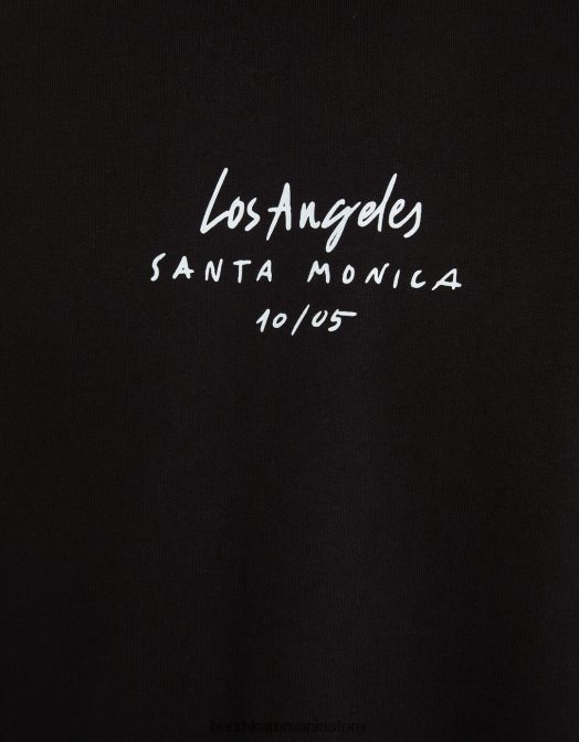 Bershka bărbați tricou cu maneca scurta cu imprimeu negru Z86D2606 îmbrăcăminte