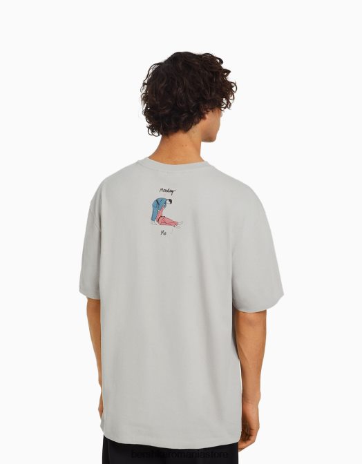 Bershka bărbați tricou cu maneca scurta cu imprimeu piatră Z86D2676 îmbrăcăminte