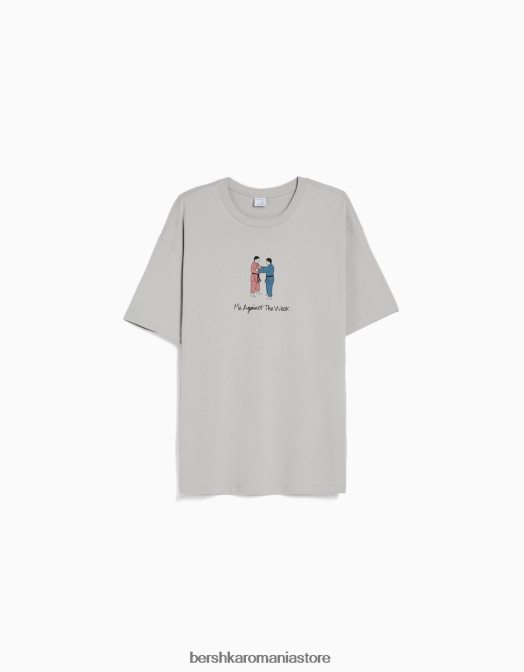 Bershka bărbați tricou cu maneca scurta cu imprimeu piatră Z86D2676 îmbrăcăminte