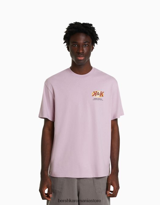 Bershka bărbați tricou cu maneca scurta cu imprimeu violet Z86D2756 îmbrăcăminte