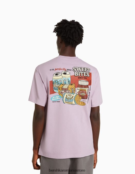 Bershka bărbați tricou cu maneca scurta cu imprimeu violet Z86D2756 îmbrăcăminte