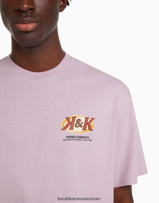 Bershka bărbați tricou cu maneca scurta cu imprimeu violet Z86D2756 îmbrăcăminte