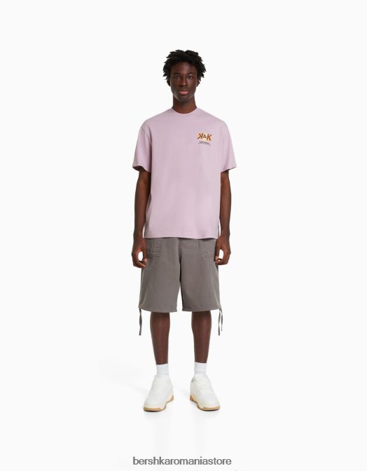 Bershka bărbați tricou cu maneca scurta cu imprimeu violet Z86D2756 îmbrăcăminte