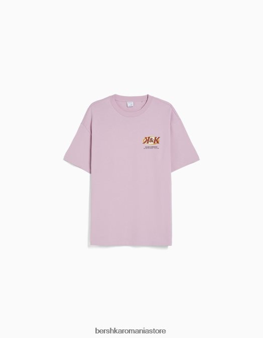 Bershka bărbați tricou cu maneca scurta cu imprimeu violet Z86D2756 îmbrăcăminte