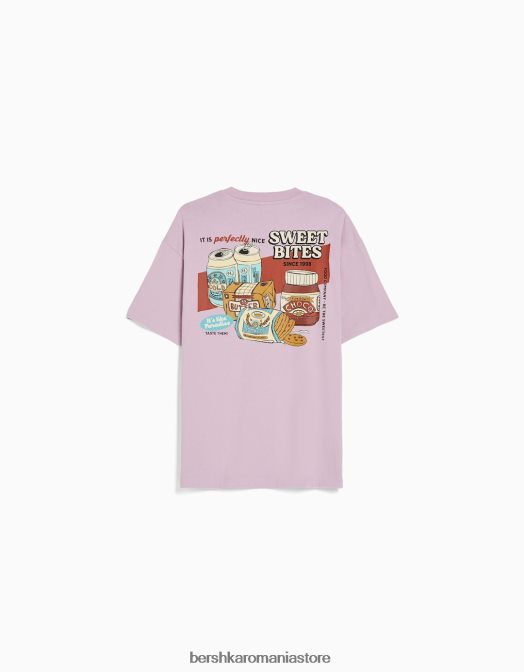 Bershka bărbați tricou cu maneca scurta cu imprimeu violet Z86D2756 îmbrăcăminte