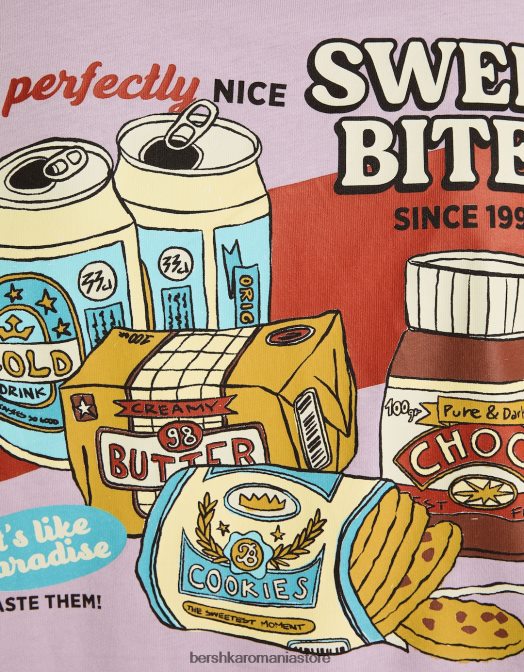 Bershka bărbați tricou cu maneca scurta cu imprimeu violet Z86D2756 îmbrăcăminte