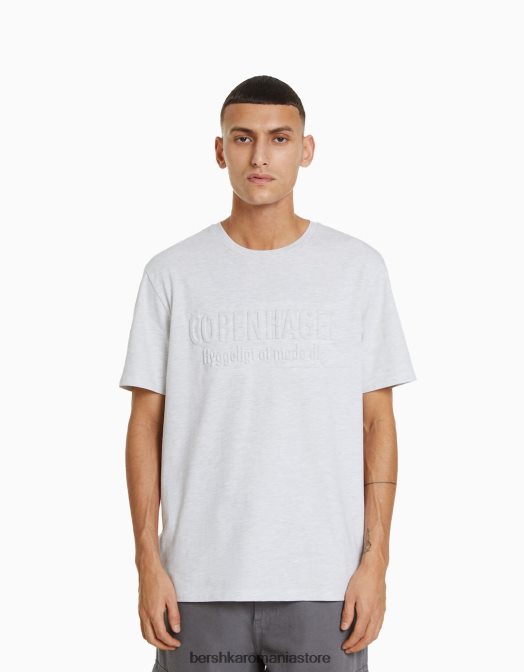 Bershka bărbați tricou cu maneca scurta usor de fixat gri Z86D2719 îmbrăcăminte