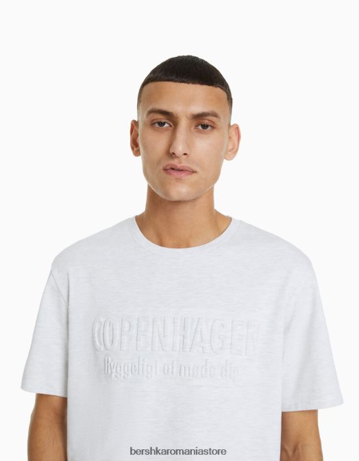 Bershka bărbați tricou cu maneca scurta usor de fixat gri Z86D2719 îmbrăcăminte