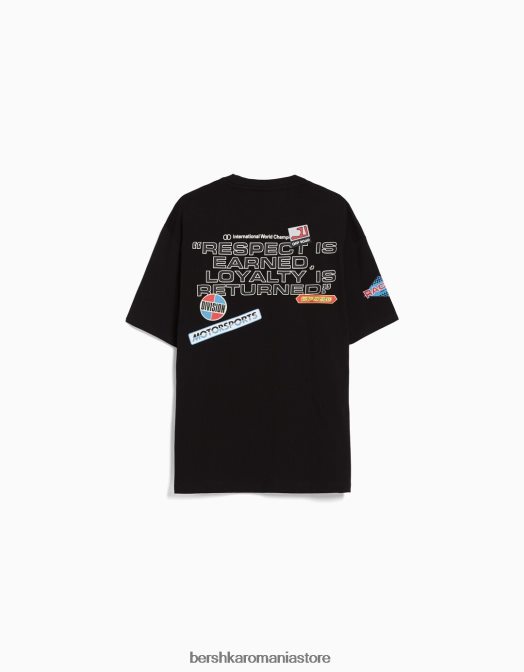 Bershka bărbați tricou de curse boxy fit cu maneca scurta negru Z86D2658 îmbrăcăminte