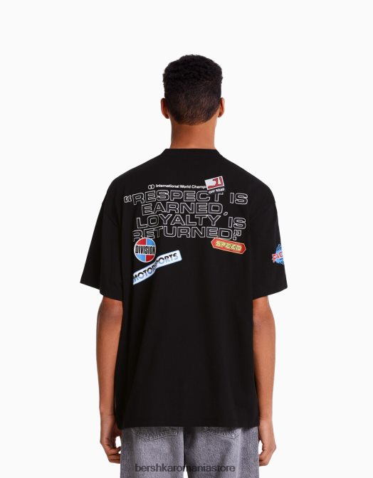 Bershka bărbați tricou de curse boxy fit cu maneca scurta negru Z86D2659 îmbrăcăminte