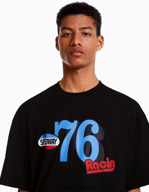 Bershka bărbați tricou de curse boxy fit cu maneca scurta negru Z86D2659 îmbrăcăminte